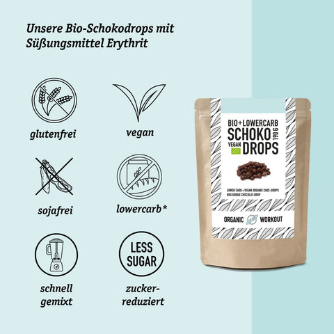 30 g de gouttes de chocolat bio - faible en glucides* et végétalien, édulcoré à l'érythritol