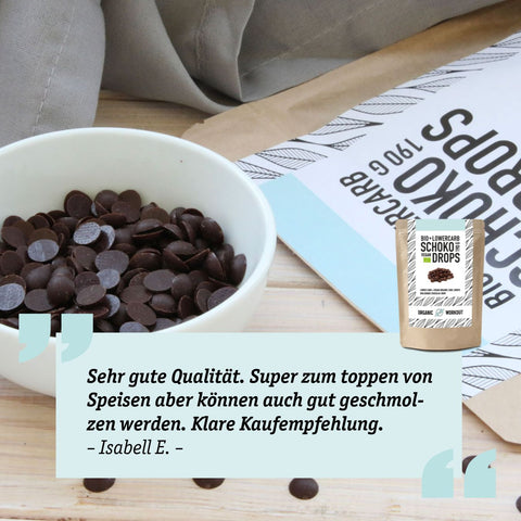 30 g de gouttes de chocolat bio - faible en glucides* et végétalien, édulcoré à l'érythritol