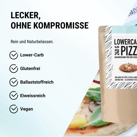 Mélange de cuisson pour pizza à faible teneur en glucides pour deux bases de pizza végétaliennes sans gluten