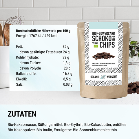 Gouttes de chocolat bio - à faible teneur en glucides* et végétalien, édulcorées à l'érythritol