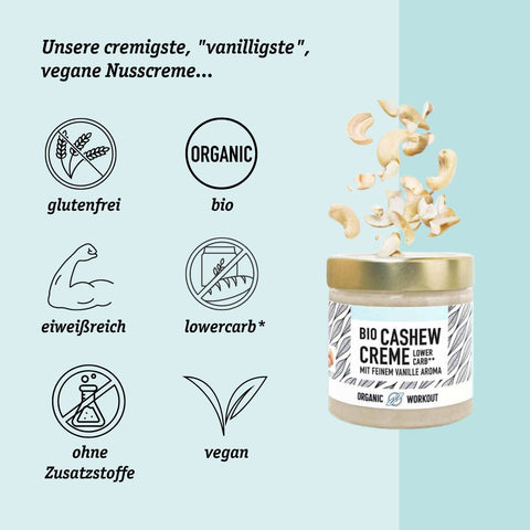 Crème de noix de cajou bio végétalienne crémeuse avec un fin arôme de vanille