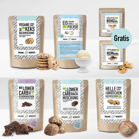 Pack Plantlove : mélange de biscuits végétaliens bio + crème de noisette croustillante + mélange de cuisson à faible teneur en glucides +