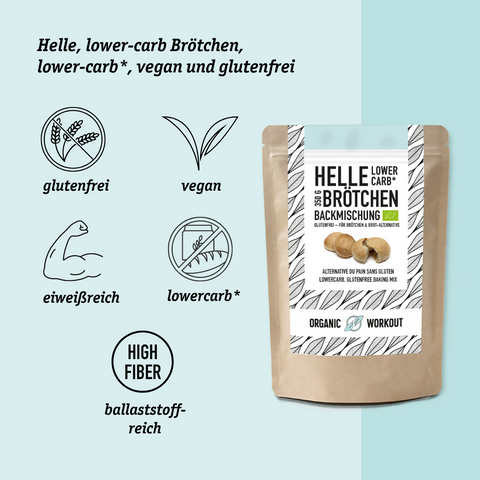 HELLE LOWER-CARB BRÖTCHEN BACKMISCHUNG – glutenfrei, vegan, bio, Sauerteig, für Brötchen & Brot-Alternative