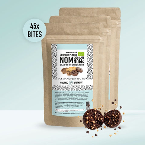 3er Big Pack Crunchy Peanut Chocolate NomNoms (Protein-Bites) – bio, vegan mit Extra Protein