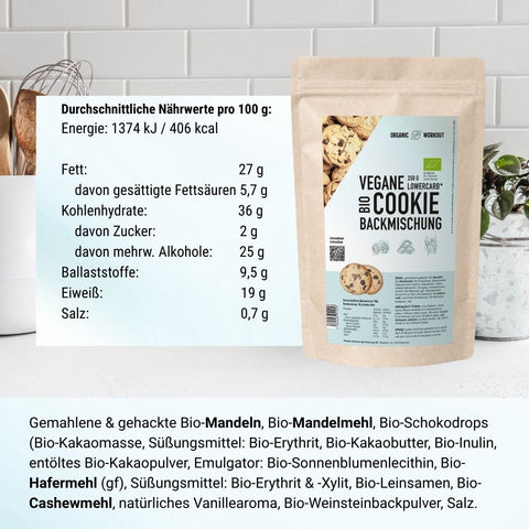 Mélange de biscuits végétalien biologique à faible teneur en glucides pour biscuits aux pépites de chocolat sans gluten