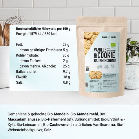 Mélange de cuisson pour biscuits à la vanille biologique à faible teneur en glucides pour des biscuits sans gluten avec des morceaux de chocolat blanc