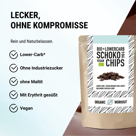 Gouttes de chocolat bio - à faible teneur en glucides* et végétalien, édulcorées à l'érythritol