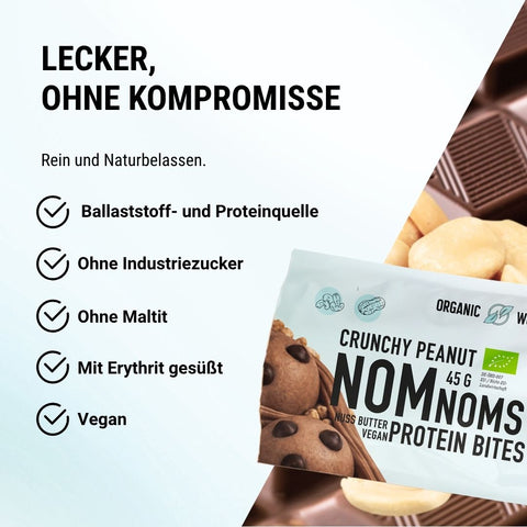 3er Big Pack Crunchy Peanut Chocolate NomNoms (Protein-Bites) – bio, vegan mit Extra Protein