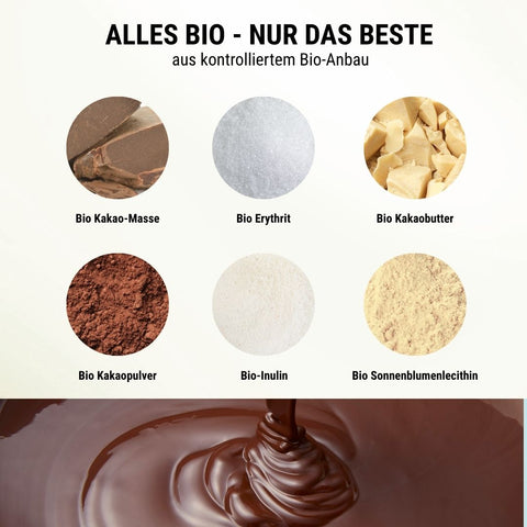 Gouttes de chocolat bio - à faible teneur en glucides* et végétalien, édulcorées à l'érythritol