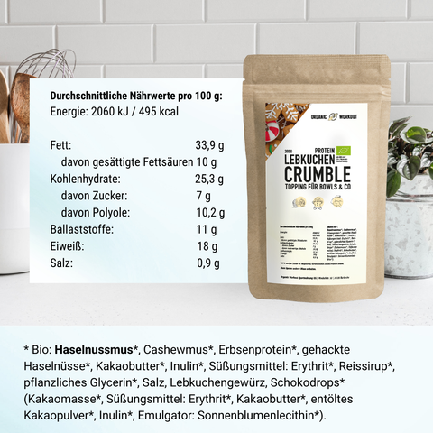 Lebkuchen Protein Crumble – bio, vegan mit Bio-Erythrit und Bio Erbsenprotein