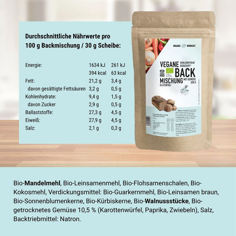Mélange à pâtisserie bio végétalien aux légumes, l'alternative au pain riche en protéines et à faible teneur en glucides*