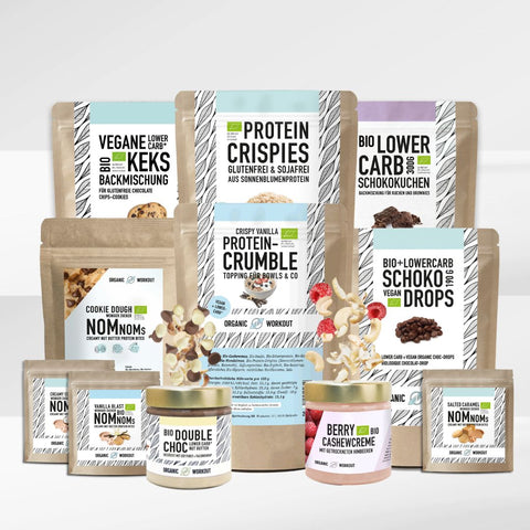 Pack Plantlove : mélange de biscuits végétaliens bio + crème de noisette croustillante + mélange de cuisson à faible teneur en glucides +