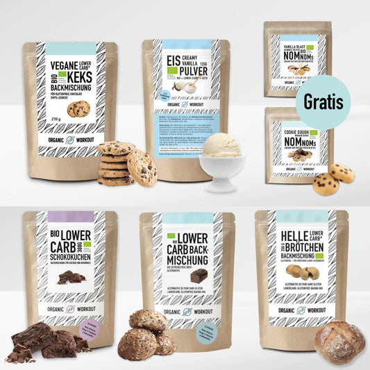 Pack Plantlove : mélange de biscuits végétaliens bio + crème de noisette croustillante + mélange de cuisson à faible teneur en glucides +
